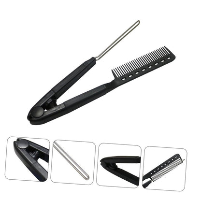 SAFIGLE V-Shaped Hair Straightening Comb – Compact Hairstyling Tool for Straightening & Split Ends Control (Black)