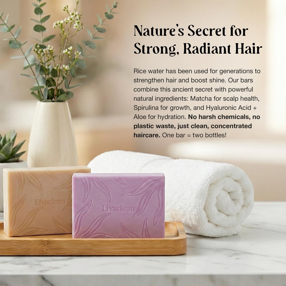 2 Pack Rice Water Shampoo and Conditioner Bars - 2x100g - Hair Soap with Spirulina, Matcha, Hyaluronic Acid & Coconut - Sulfate-Free, Paraben-Free - Rice Soap for Hair Growth Avelisse