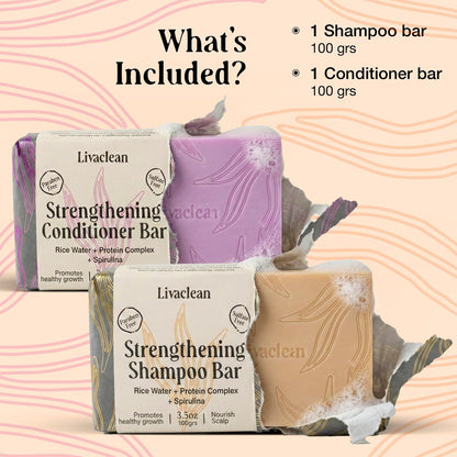 2 Pack Rice Water Shampoo and Conditioner Bars - 2x100g - Hair Soap with Spirulina, Matcha, Hyaluronic Acid & Coconut - Sulfate-Free, Paraben-Free - Rice Soap for Hair Growth Avelisse