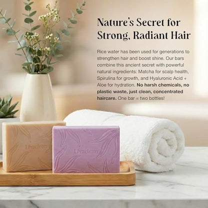 2 Pack Rice Water Shampoo and Conditioner Bars - 2x100g - Hair Soap with Spirulina, Matcha, Hyaluronic Acid & Coconut - Sulfate-Free, Paraben-Free - Rice Soap for Hair Growth Avelisse