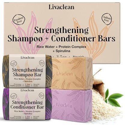 2 Pack Rice Water Shampoo and Conditioner Bars - 2x100g - Hair Soap with Spirulina, Matcha, Hyaluronic Acid & Coconut - Sulfate-Free, Paraben-Free - Rice Soap for Hair Growth Avelisse