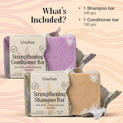2 Pack Rice Water Shampoo and Conditioner Bars - 2x100g - Hair Soap with Spirulina, Matcha, Hyaluronic Acid & Coconut - Sulfate-Free, Paraben-Free - Rice Soap for Hair Growth Avelisse