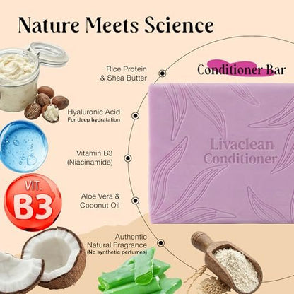 2 Pack Rice Water Shampoo and Conditioner Bars - 2x100g - Hair Soap with Spirulina, Matcha, Hyaluronic Acid & Coconut - Sulfate-Free, Paraben-Free - Rice Soap for Hair Growth Avelisse