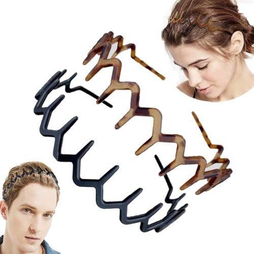 Vrose Flosi Fashion Wide Zig Zag Headbands for Women and Men - Plastic Wavy Hair Band with Teeth Comb - Classic 90s Hair Accessories for Face Washing, Skin Care, Makeup, Hair Holder Everyday Use (Black & Tort, 2 Pack) - görsel 2
