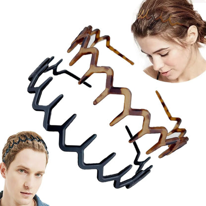 Vrose Flosi Fashion Wide Zig Zag Headbands for Women and Men - Plastic Wavy Hair Band with Teeth Comb - Classic 90s Hair Accessories for Face Washing, Skin Care, Makeup, Hair Holder Everyday Use (Black & Tort, 2 Pack)