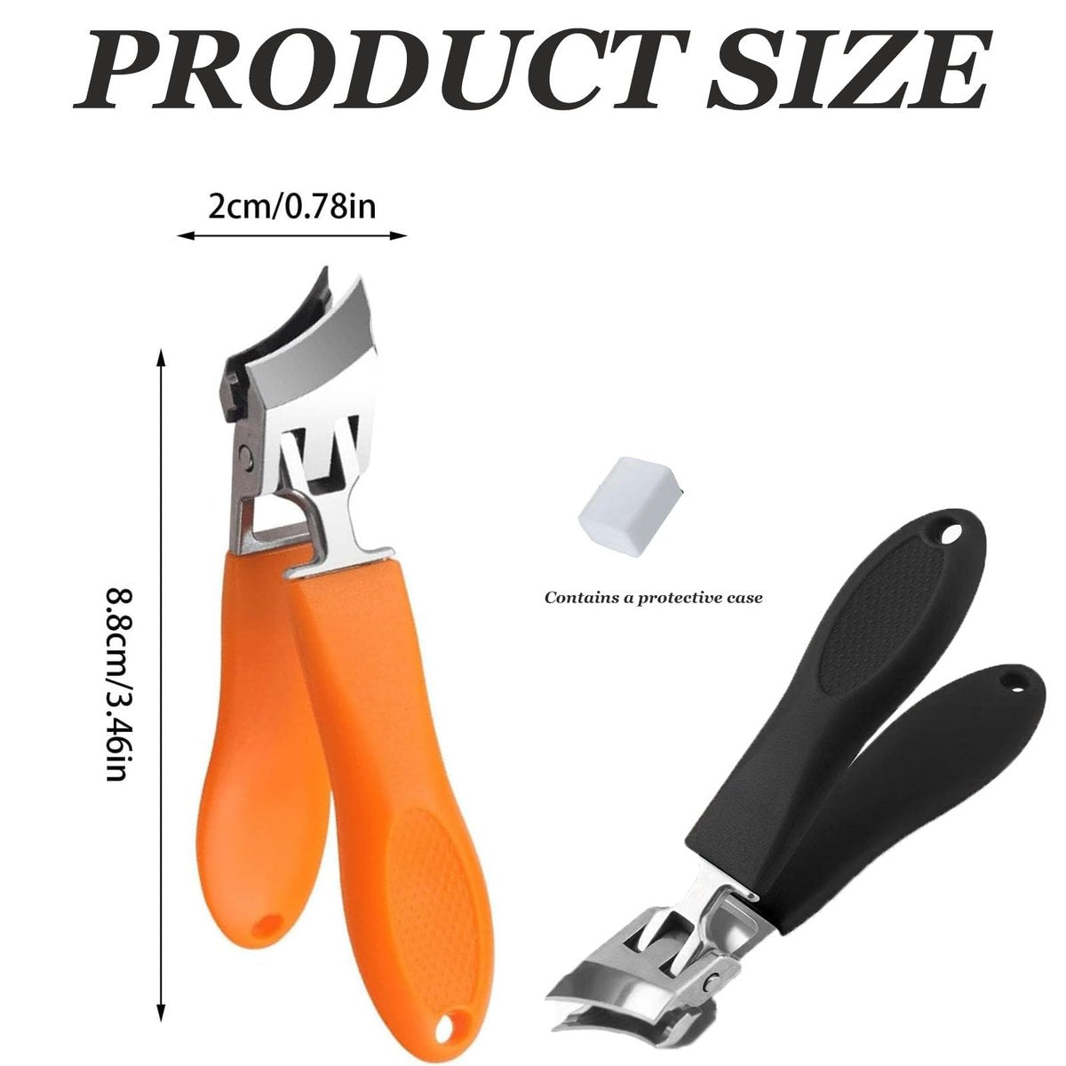 Hfpengzan 2-Pack Wide Jaw Opening Anti-Splash Slanted Nail Clipper for Thick Toenails – Stainless Steel Ingrown Nail Clippers for Women and Men (Orange & Black) - görsel 3