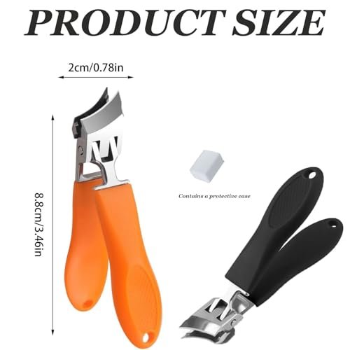 Hfpengzan 2-Pack Wide Jaw Opening Anti-Splash Slanted Nail Clipper for Thick Toenails – Stainless Steel Ingrown Nail Clippers for Women and Men (Orange & Black) - görsel 4
