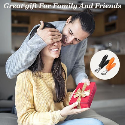 Hfpengzan 2-Pack Wide Jaw Opening Anti-Splash Slanted Nail Clipper for Thick Toenails – Stainless Steel Ingrown Nail Clippers for Women and Men (Orange & Black)