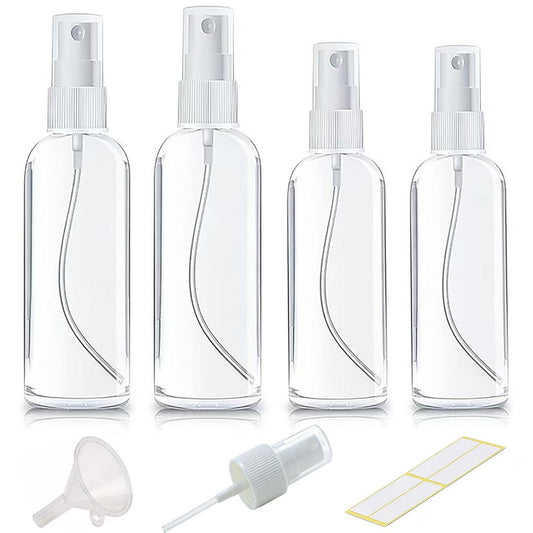 Xolaawa Small Spray Bottle 4 Pack – Clear Empty Mini Travel Plastic Bottles for Perfume, Cosmetics & More (1oz & 1.7oz)