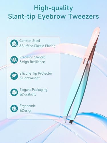 BAFUL Professional Precision Stainless Steel Slanted Tweezers for Eyebrow & Facial Hair - Pink - görsel 4