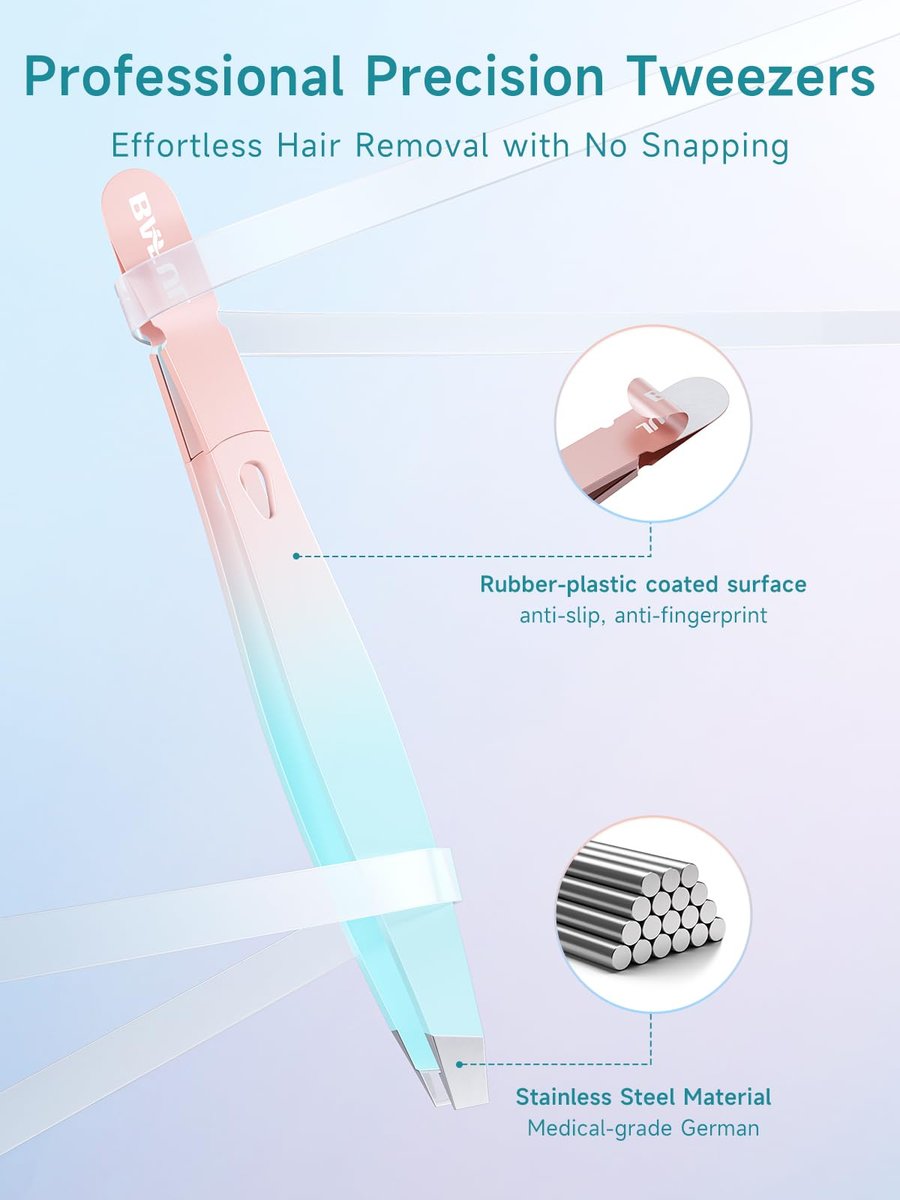 BAFUL Professional Precision Stainless Steel Slanted Tweezers for Eyebrow & Facial Hair - Pink - görsel 9