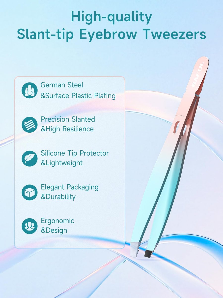 BAFUL Professional Precision Stainless Steel Slanted Tweezers for Eyebrow & Facial Hair - Pink - görsel 3