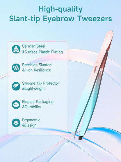 BAFUL Professional Precision Stainless Steel Slanted Tweezers for Eyebrow & Facial Hair - Pink