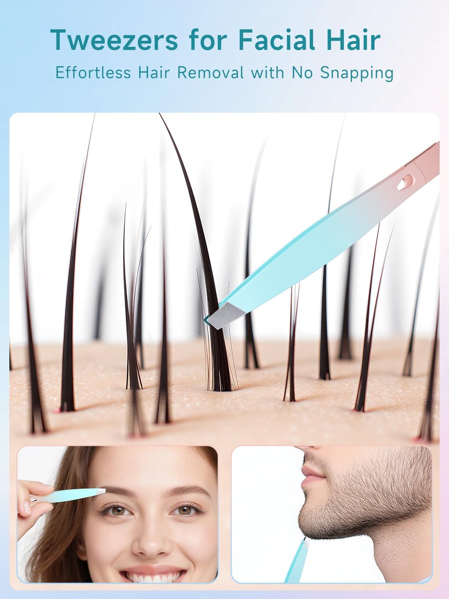 BAFUL Professional Precision Stainless Steel Slanted Tweezers for Eyebrow & Facial Hair - Pink - görsel 5