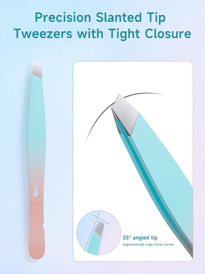 BAFUL Professional Precision Stainless Steel Slanted Tweezers for Eyebrow & Facial Hair - Pink
