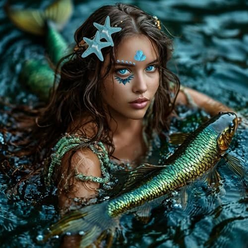 19 Pcs Mermaid Fish Scale Tattoo Sticker Set – Glitter, Sequins & Hair Clips for Mermaid Cosplay & Party Decor - görsel 6