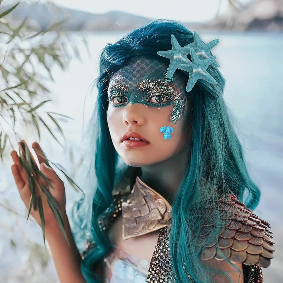 19 Pcs Mermaid Fish Scale Tattoo Sticker Set – Glitter, Sequins & Hair Clips for Mermaid Cosplay & Party Decor - görsel 3