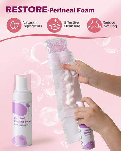 Postpartum Essentials Kit - Peri Bottle, Perineal Ice Packs, Healing Foam, Disposable Underwear, Cooling Pad Liners, Bath Salts, Canvas Bag, Card - New Mom Gift Set by SOFTCA Avelisse