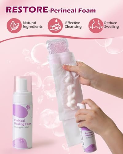 Postpartum Essentials Kit - Peri Bottle, Perineal Ice Packs, Healing Foam, Disposable Underwear, Cooling Pad Liners, Bath Salts, Canvas Bag, Card - New Mom Gift Set by SOFTCA Avelisse