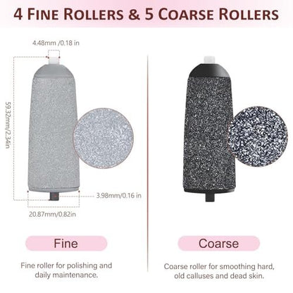 9-Pack Pedicure Replacement Heads for Electric Foot Callus Remover – Extra Coarse & Regular Coarse Roller Refills Compatible with ZABOUL/haootadiy