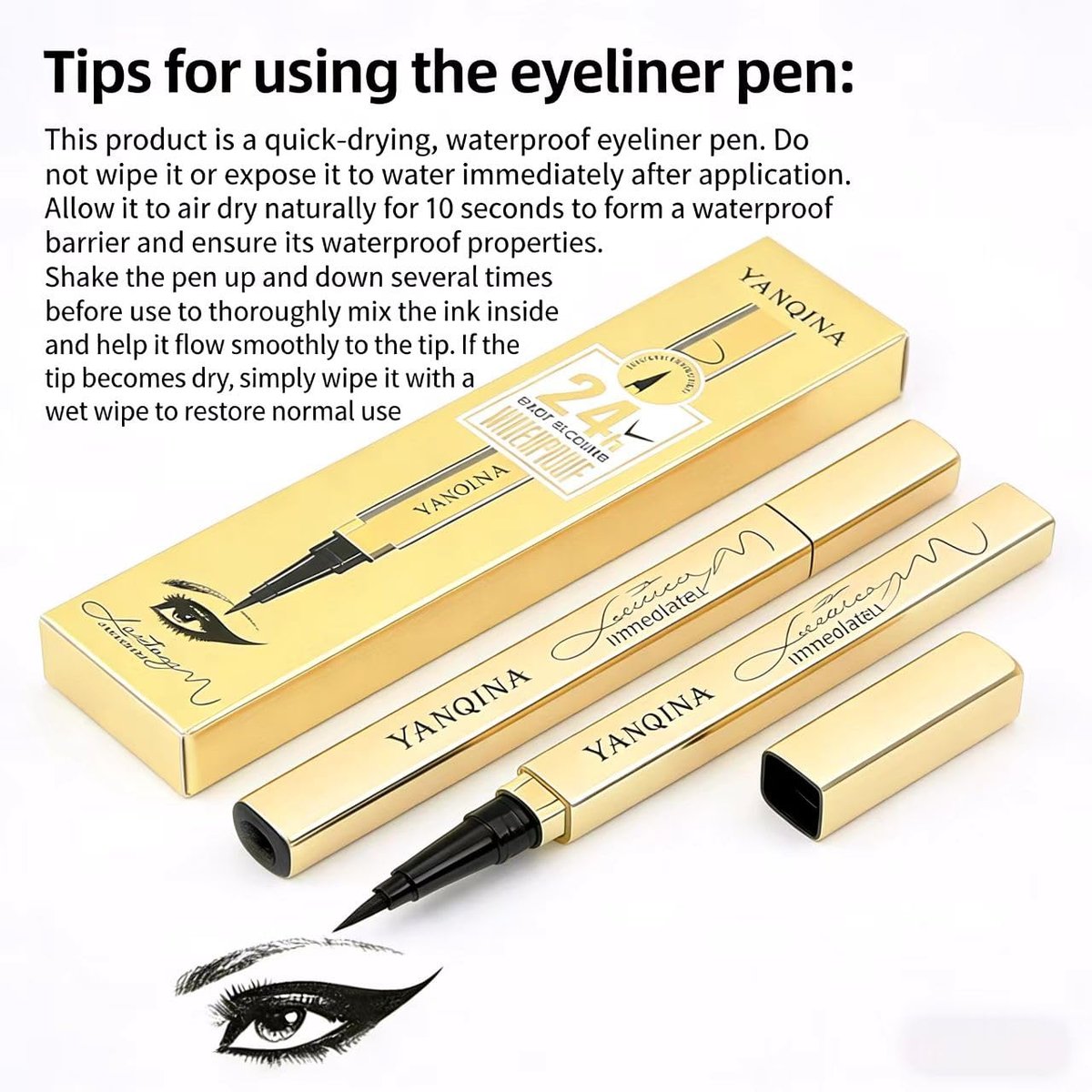 YANQINA Waterproof Liquid Eyeliner - Smudge-Proof, Long-Lasting Black Eyeliner Pencil for Women, Smooth & Quick-Drying Avelisse