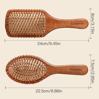 2-Piece Bamboo Hair Brush Set for Hair Growth - Natural Wooden Scalp Massage Brush with Bamboo Bristles - Oval & Square Detangling Hairbrush for Women, Men, All Hair Types Avelisse