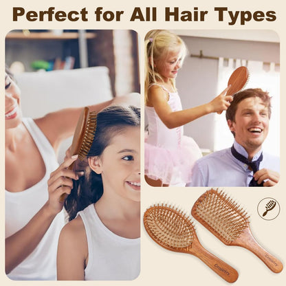 2-Piece Bamboo Hair Brush Set for Hair Growth - Natural Wooden Scalp Massage Brush with Bamboo Bristles - Oval & Square Detangling Hairbrush for Women, Men, All Hair Types Avelisse