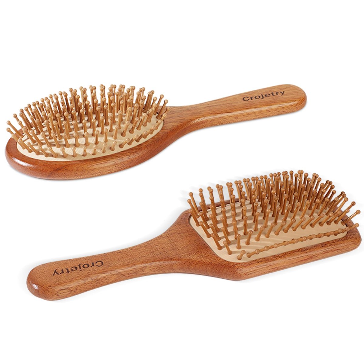 2-Piece Bamboo Hair Brush Set for Hair Growth - Natural Wooden Scalp Massage Brush with Bamboo Bristles - Oval & Square Detangling Hairbrush for Women, Men, All Hair Types Avelisse