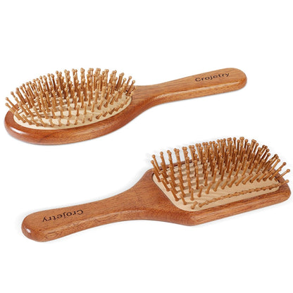 2-Piece Bamboo Hair Brush Set for Hair Growth - Natural Wooden Scalp Massage Brush with Bamboo Bristles - Oval & Square Detangling Hairbrush for Women, Men, All Hair Types Avelisse