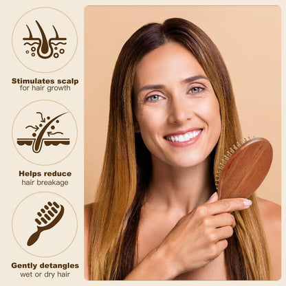 2-Piece Bamboo Hair Brush Set for Hair Growth - Natural Wooden Scalp Massage Brush with Bamboo Bristles - Oval & Square Detangling Hairbrush for Women, Men, All Hair Types Avelisse