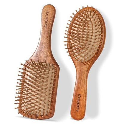 2-Piece Bamboo Hair Brush Set for Hair Growth - Natural Wooden Scalp Massage Brush with Bamboo Bristles - Oval & Square Detangling Hairbrush for Women, Men, All Hair Types Avelisse