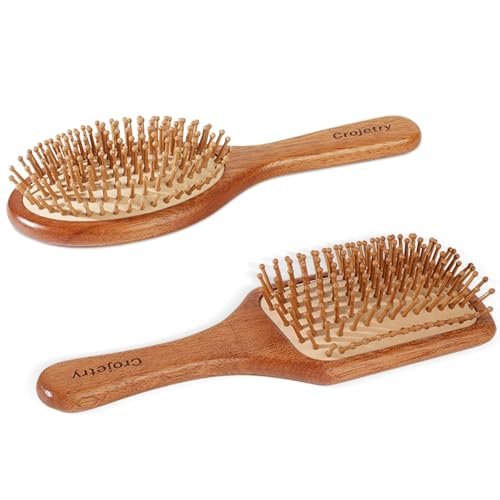 2-Piece Bamboo Hair Brush Set for Hair Growth - Natural Wooden Scalp Massage Brush with Bamboo Bristles - Oval & Square Detangling Hairbrush for Women, Men, All Hair Types Avelisse