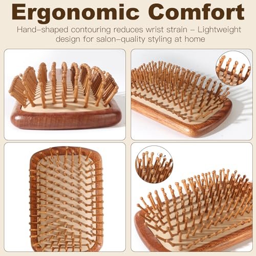 2-Piece Bamboo Hair Brush Set for Hair Growth - Natural Wooden Scalp Massage Brush with Bamboo Bristles - Oval & Square Detangling Hairbrush for Women, Men, All Hair Types Avelisse