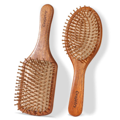 2-Piece Bamboo Hair Brush Set for Hair Growth - Natural Wooden Scalp Massage Brush with Bamboo Bristles - Oval & Square Detangling Hairbrush for Women, Men, All Hair Types Avelisse