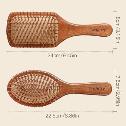 2-Piece Bamboo Hair Brush Set for Hair Growth - Natural Wooden Scalp Massage Brush with Bamboo Bristles - Oval & Square Detangling Hairbrush for Women, Men, All Hair Types Avelisse