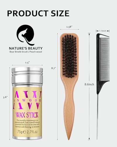 Hair Wax Stick & Natural Boar Bristle Brush Set for Women & Kids – 24H Strong Hold Flyaway Control, Smooths Baby Hairs & Frizz, No Greasy Residue - görsel 14