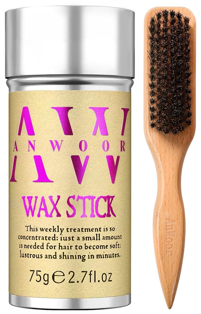 Hair Wax Stick & Natural Boar Bristle Brush Set for Women & Kids – 24H Strong Hold Flyaway Control, Smooths Baby Hairs & Frizz, No Greasy Residue - görsel 1