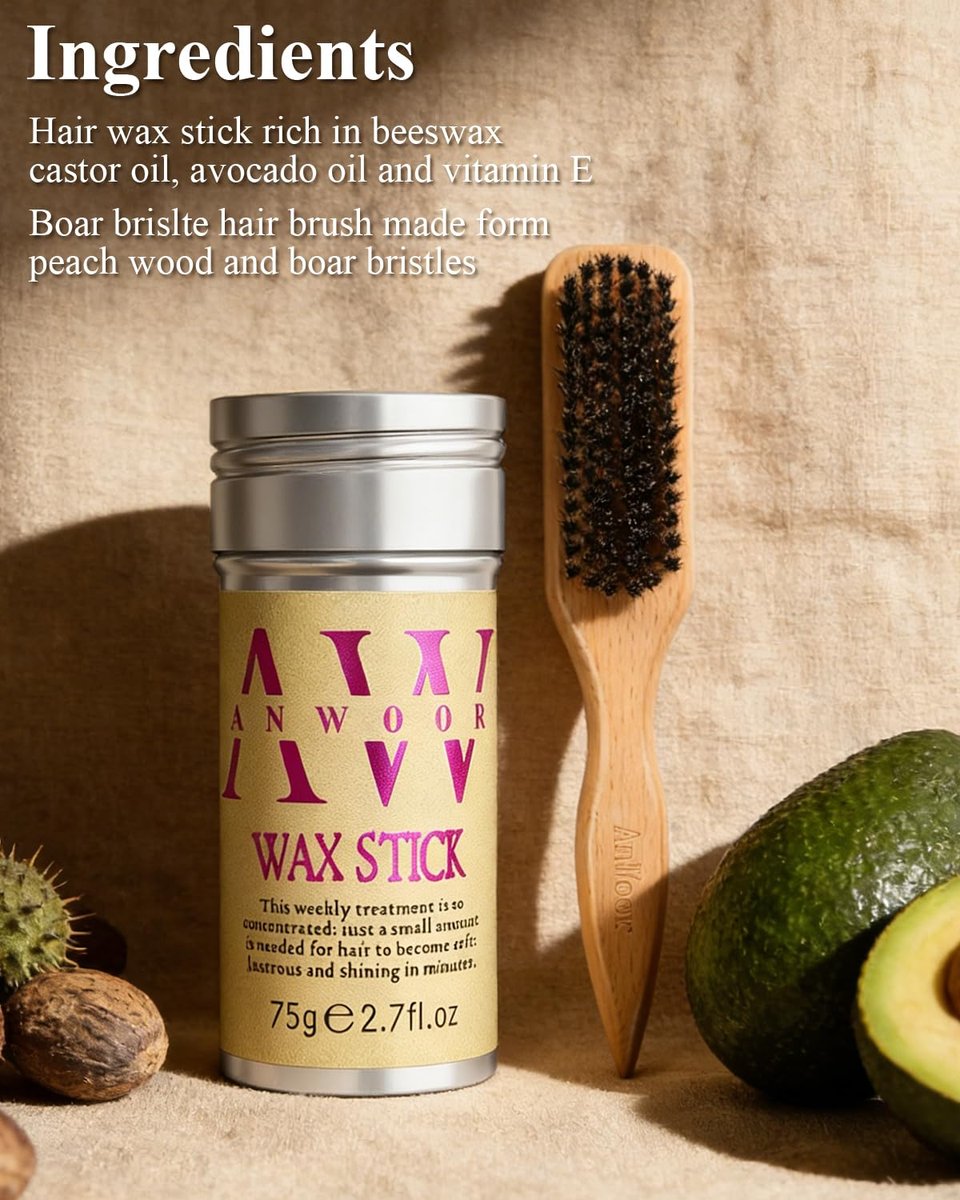 Hair Wax Stick & Natural Boar Bristle Brush Set for Women & Kids – 24H Strong Hold Flyaway Control, Smooths Baby Hairs & Frizz, No Greasy Residue - görsel 11