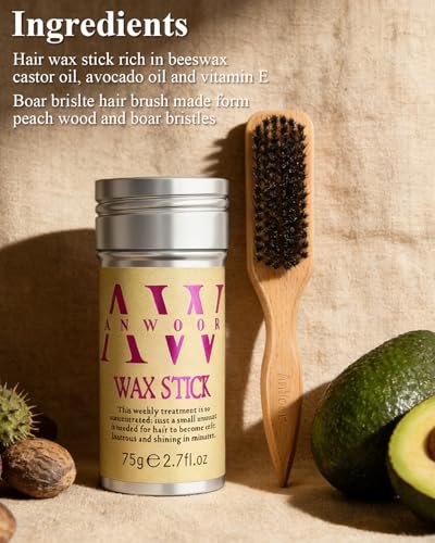 Hair Wax Stick & Natural Boar Bristle Brush Set for Women & Kids – 24H Strong Hold Flyaway Control, Smooths Baby Hairs & Frizz, No Greasy Residue