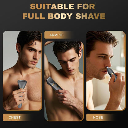 Zivelier Ball Shaver for Men: 3-in-1 Body Hair Trimmer & Pubic Shaver with Titanium Blades, IPX7 Waterproof, LED Display, Wet/Dry Electric Razor