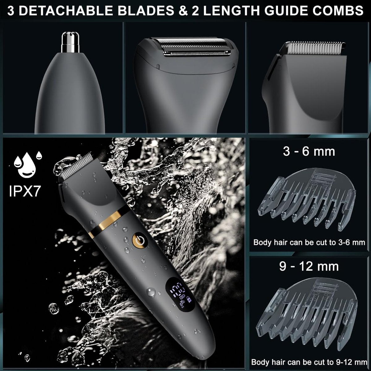 Zivelier Ball Shaver for Men: 3-in-1 Body Hair Trimmer & Pubic Shaver with Titanium Blades, IPX7 Waterproof, LED Display, Wet/Dry Electric Razor - görsel 5