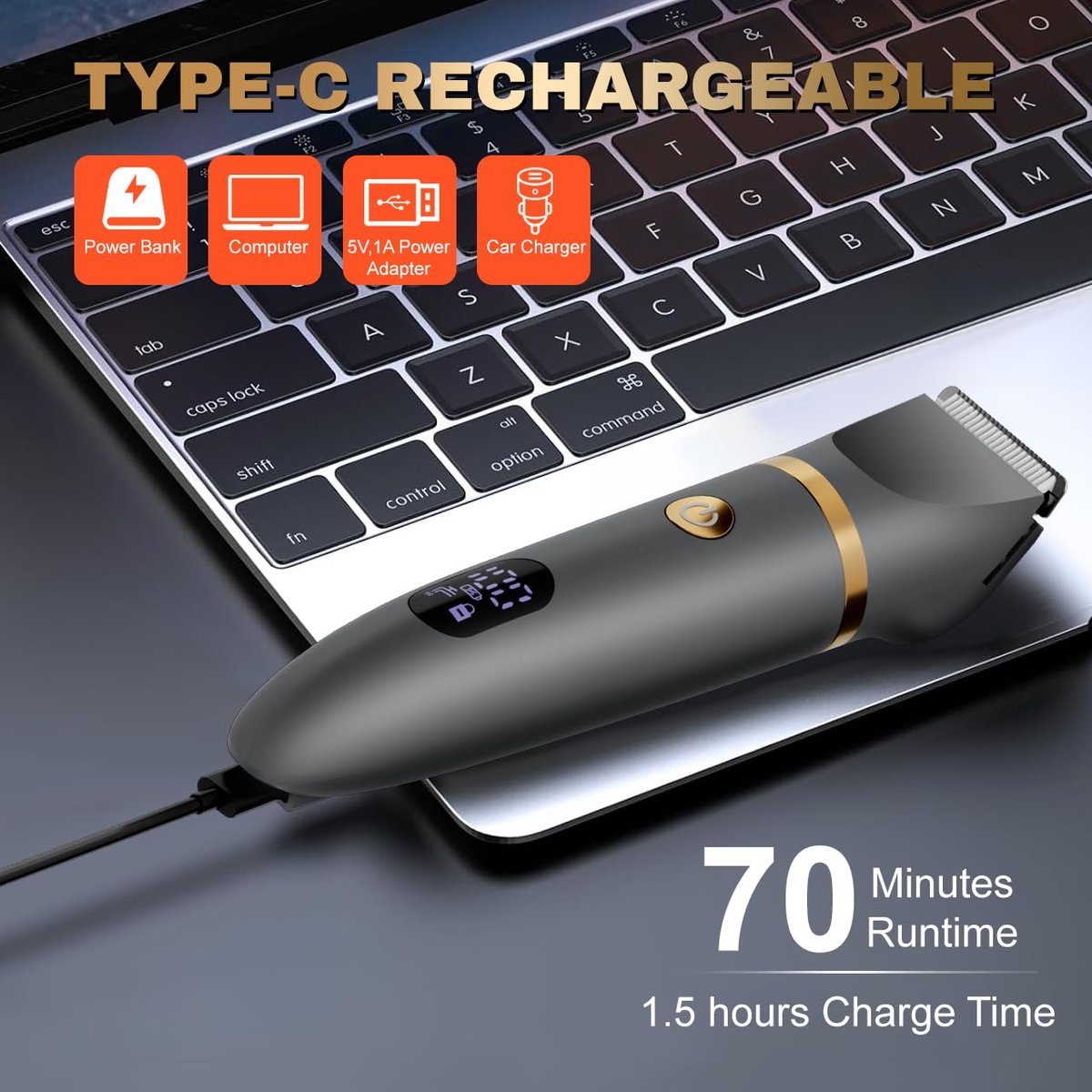 Zivelier Ball Shaver for Men: 3-in-1 Body Hair Trimmer & Pubic Shaver with Titanium Blades, IPX7 Waterproof, LED Display, Wet/Dry Electric Razor - görsel 11