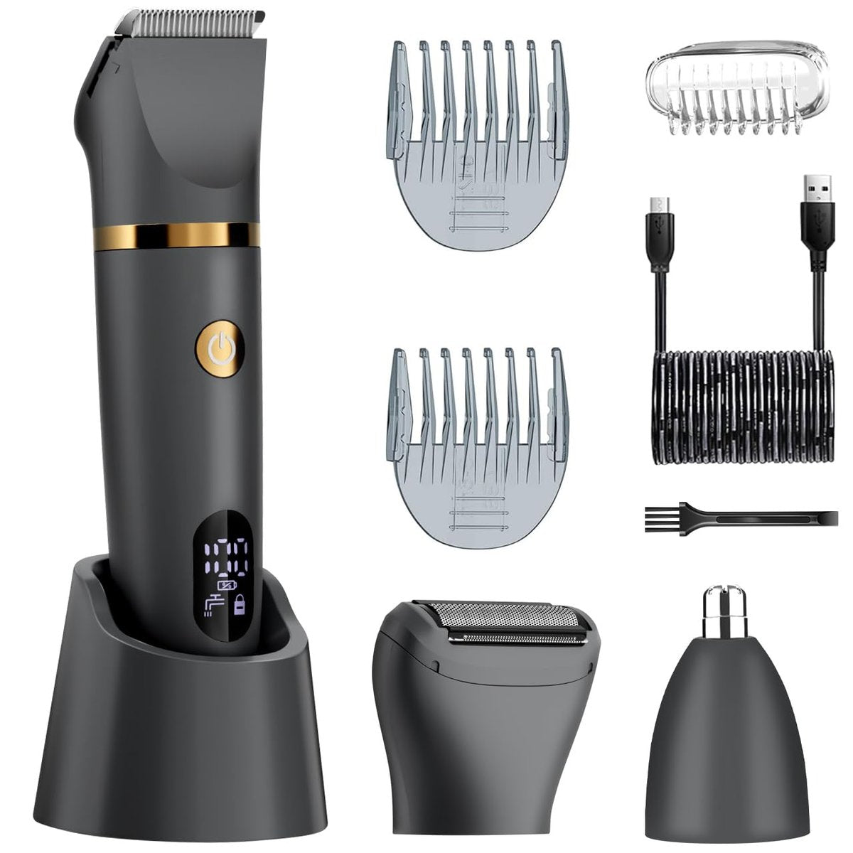 Zivelier Ball Shaver for Men: 3-in-1 Body Hair Trimmer & Pubic Shaver with Titanium Blades, IPX7 Waterproof, LED Display, Wet/Dry Electric Razor - görsel 1