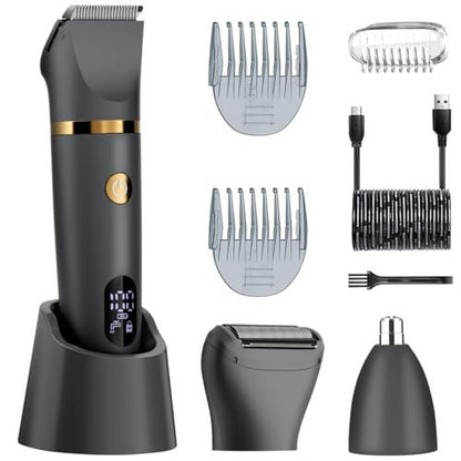 Zivelier Ball Shaver for Men: 3-in-1 Body Hair Trimmer & Pubic Shaver with Titanium Blades, IPX7 Waterproof, LED Display, Wet/Dry Electric Razor