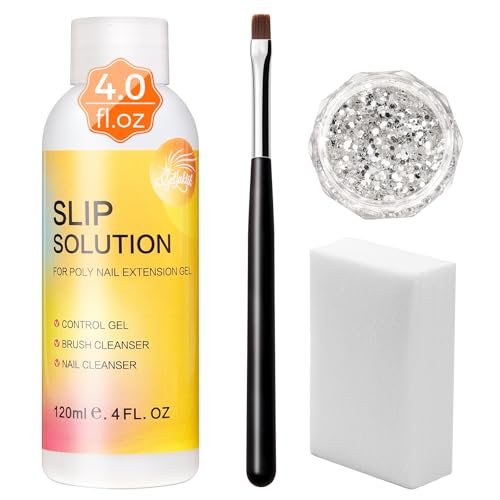 GELLAKTIK Slip Solution Kit for Poly Gel Nails – 120ml Anti-Stick Liquid with Nail Art Brush, Cleaning Pads (20 Pads), Glitter Powder, Nail Extension, Brush Cleaner – Easy for Home Salon & Beginners Avelisse
