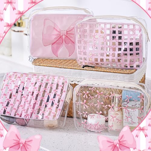 Sunnymove 12 Pcs Pink Bow Makeup Bags Bulk for Women - Clear PVC Coquette Cosmetic Bag with Zipper Travel Toiletry Pouch, Pink Bow Gifts for Birthday Coquette Party Favor Storage Accessories - görsel 14
