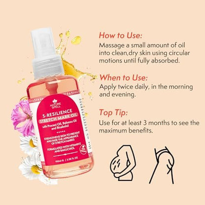 Nature Spell Stretch Mark Oil for Women - Vegan Body Oil for Stretch Marks, Scars & Uneven Skin Tone, 3.38 Fl Oz Avelisse