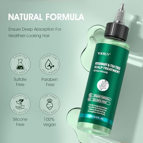 VOERUY Rosemary Refreshing Scalp Treatment with Tea Tree - Clarifying Build Up & Purifying Leave-In Scalp Detox for Dry Itchy Scalp - Vegan & Cruelty-Free, 120ML Avelisse