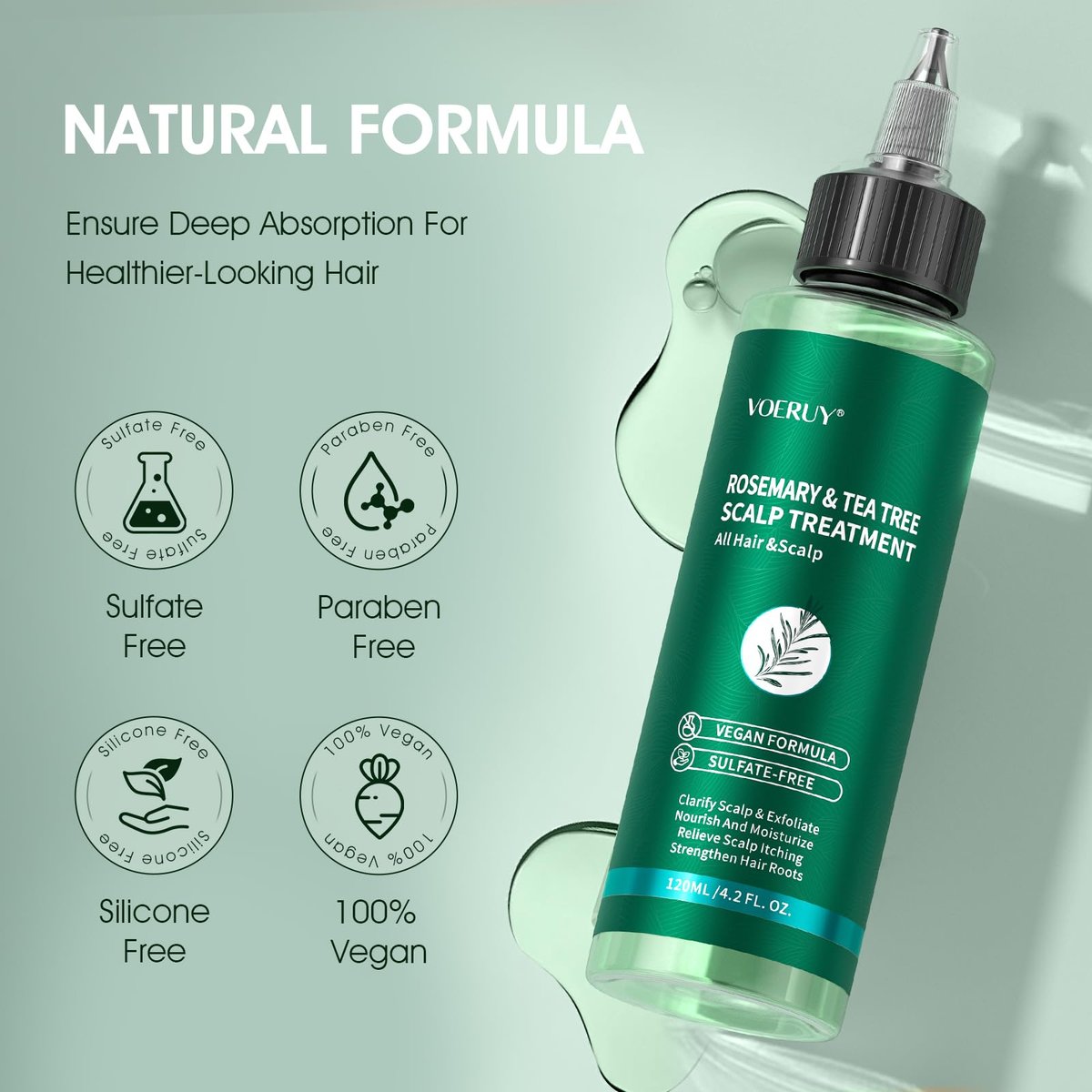 VOERUY Rosemary Refreshing Scalp Treatment with Tea Tree - Clarifying Build Up & Purifying Leave-In Scalp Detox for Dry Itchy Scalp - Vegan & Cruelty-Free, 120ML Avelisse