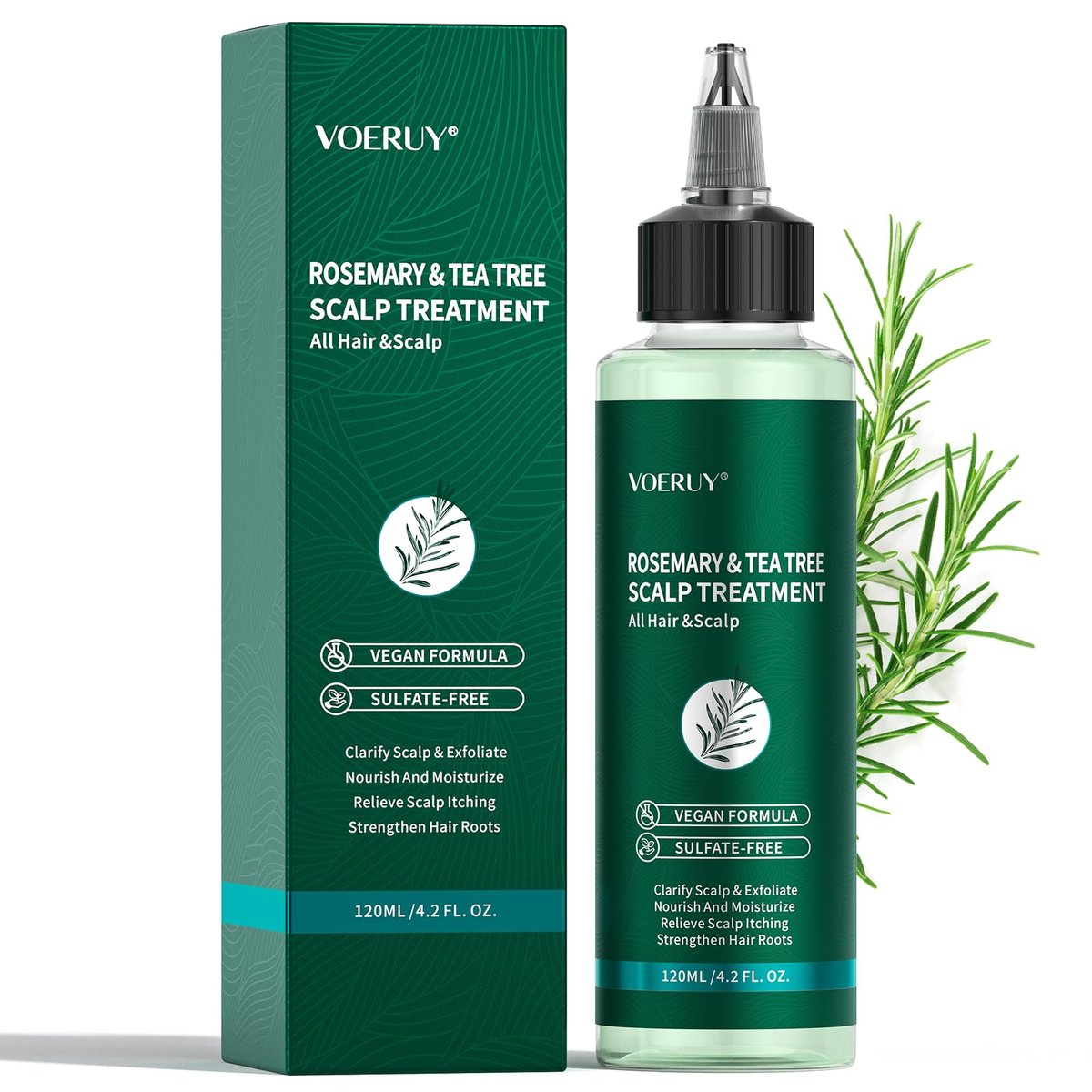 VOERUY Rosemary Refreshing Scalp Treatment with Tea Tree - Clarifying Build Up & Purifying Leave-In Scalp Detox for Dry Itchy Scalp - Vegan & Cruelty-Free, 120ML Avelisse